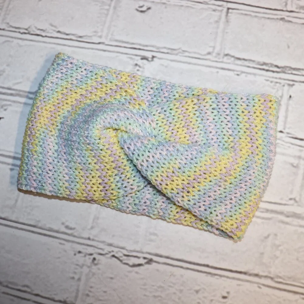 🌈 Twisted Knit Headband – Colorful Stripes · Handmade · One Size